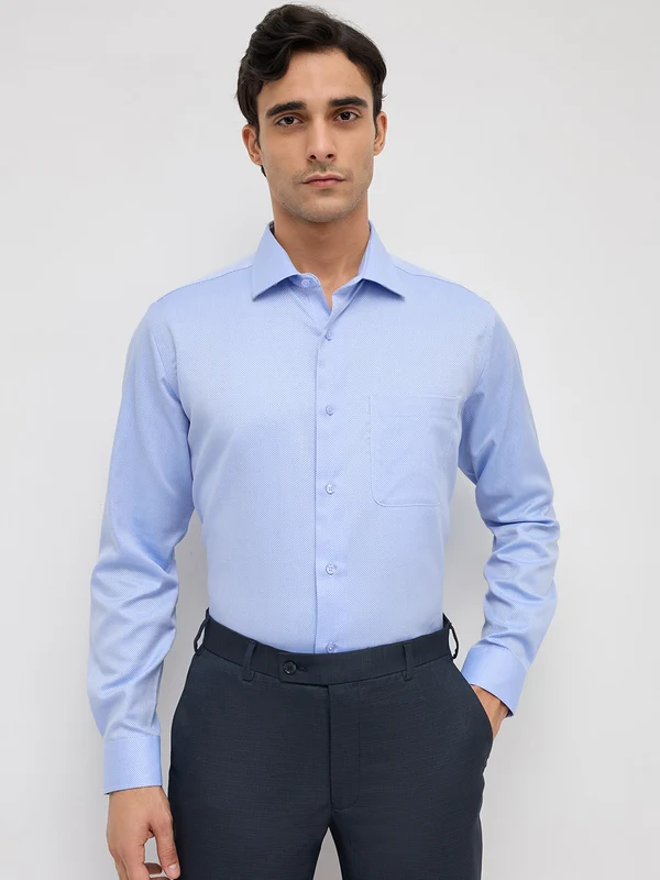 Park Avenue Men Blue Regular Fit Structure Formal Shirt 44 / Blue