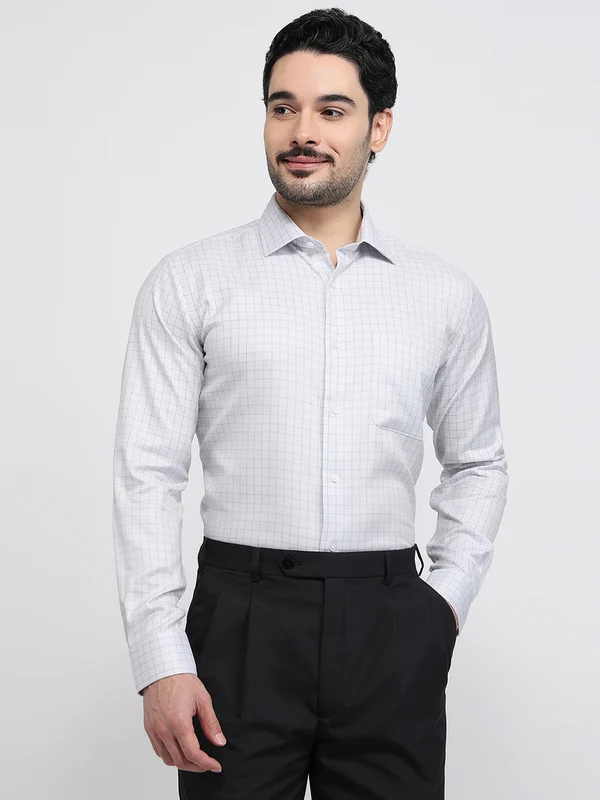 Park Avenue Men Grey Regular Fit Checks Formal Shirt 46 / Grey