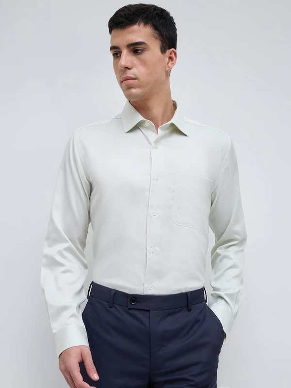 Park Avenue Men Green Regular Fit Striped Formal Shirt 46 / Green