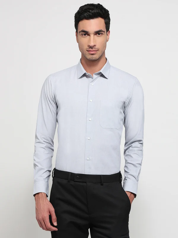 Park Avenue Men Grey Slim Fit Fil-A-Fil Formal Shirt 46 / Grey