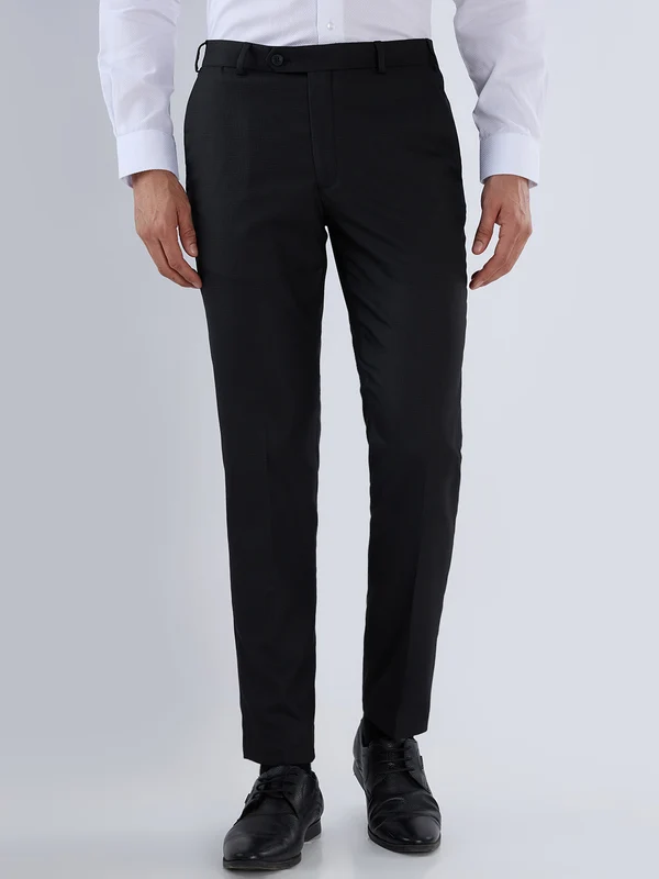 Park Avenue Men Black Super Slim Fit Checks Trouser 38 / Black