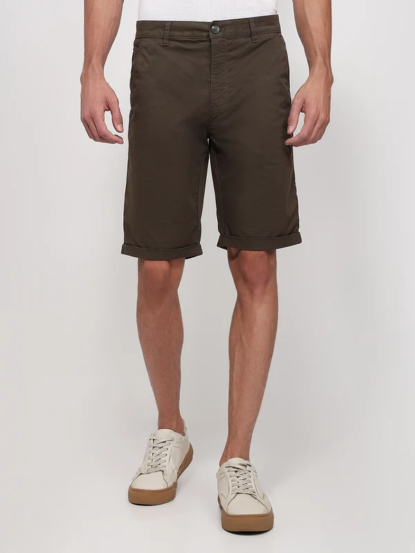 Parx Men Green Regular Fit Solid Shorts 34 / Green
