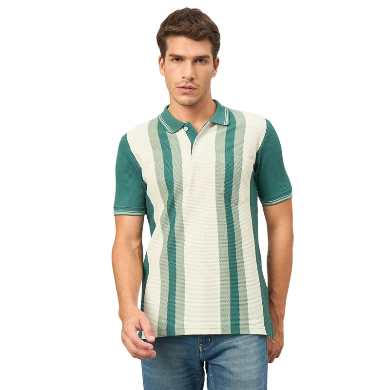 Duke Urban Men Half Sleeve Cotton Tshirt (LF7629) Stone Green / M / Striped