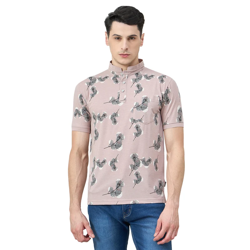 Duke Urban Men Half Sleeve Cotton Tshirt (LF7771) Dusty Pink / M / Striped