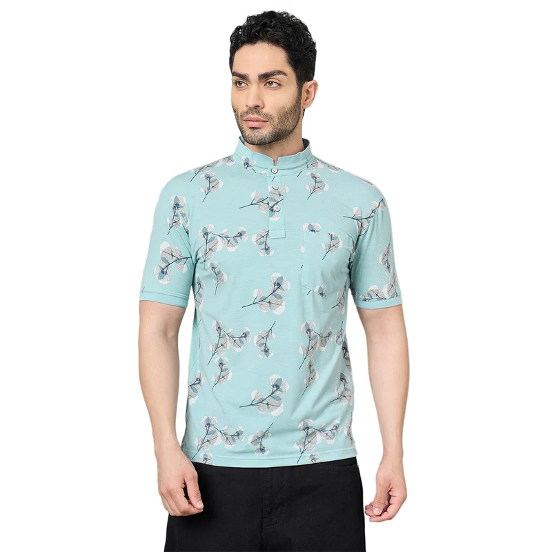 Duke Urban Men Half Sleeve Cotton Tshirt (LF7771) Sky / M / Striped