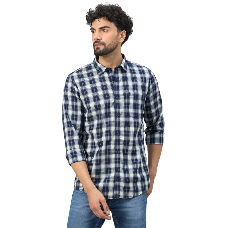 Duke Urban Men Shortstyle Checkered Shirt (SDO7CKBU) Yellow/Navy / XL / Checkered