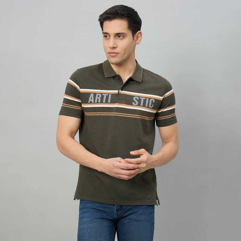 Duke Men Half Sleeve Cotton Regualr Fit Casual T-shirt (LF7637) Stone / L / Striped
