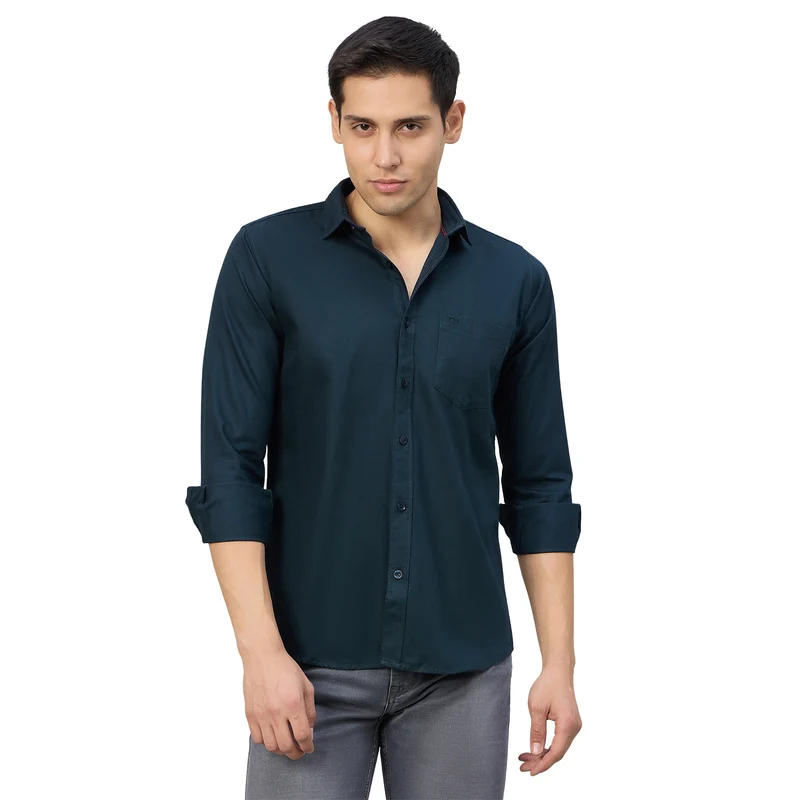 Duke Men Slim Fit Full Sleeve Short Style Cotton Shirt (SDO8PLTC) Navy / M / solid
