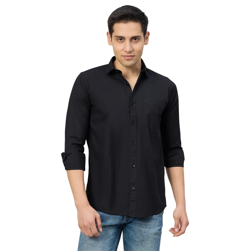 Duke Men Slim Fit Full Sleeve Short Style Cotton Shirt (SDO8PLOF) Black / L / Solid