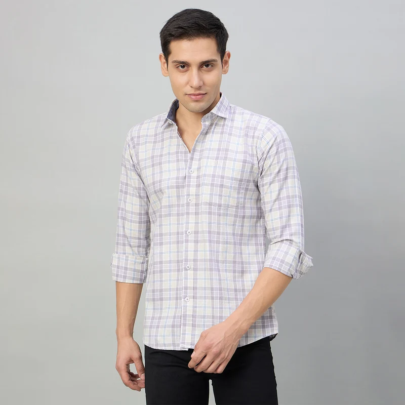 Duke Men Slim Fit Full Sleeve Short Style Cotton Shirt (SDO8CKBP) Lavender / XL / Checkered
