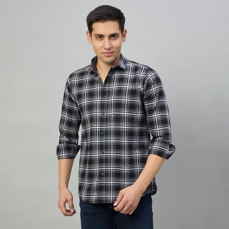 Duke Men Slim Fit Full Sleeve Short Style Cotton Shirt (SDO8CKBU) Black / L / Checkered