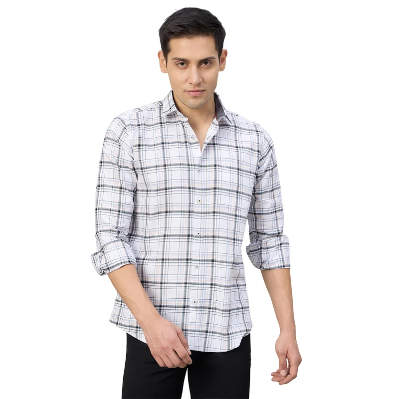 Duke Men Slim Fit Full Sleeve Short Style Cotton Shirt (SDO8CKBU) White / XL / Checkered