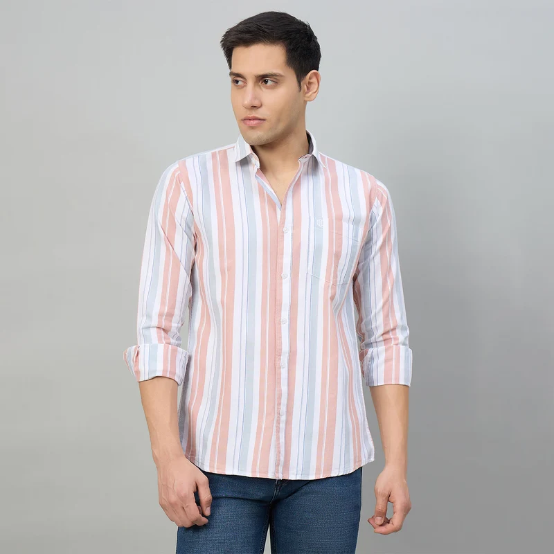 Duke Men Slim Fit Full Sleeve Short Style Cotton Shirt (SDO8STOT) Mauve / XL / Striped