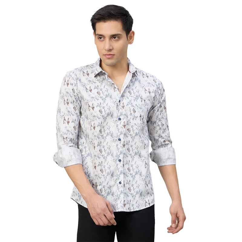 Duke Men Slim Fit Full Sleeve Short Style Cotton Shirt (SDO8PRBK) White / XL / Printed