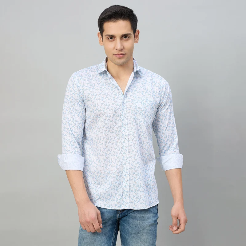 Duke Men Slim Fit Full Sleeve Short Style Cotton Shirt (SDO8PRBN) Blue / M / Printed