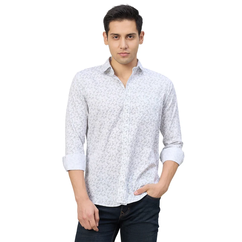Duke Men Slim Fit Full Sleeve Short Style Cotton Shirt (SDO8PRBN) Grey / L / Printed