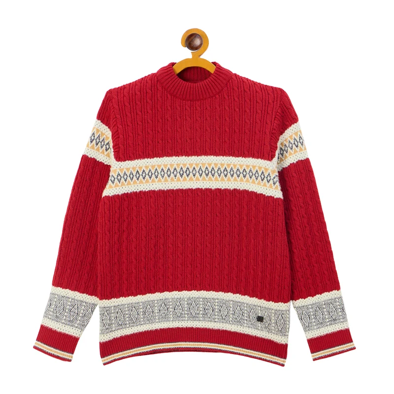Duke Urban Boys Round Neck Full Sleeve Regular Sweater (S3631) Red / 30 / Self Design
