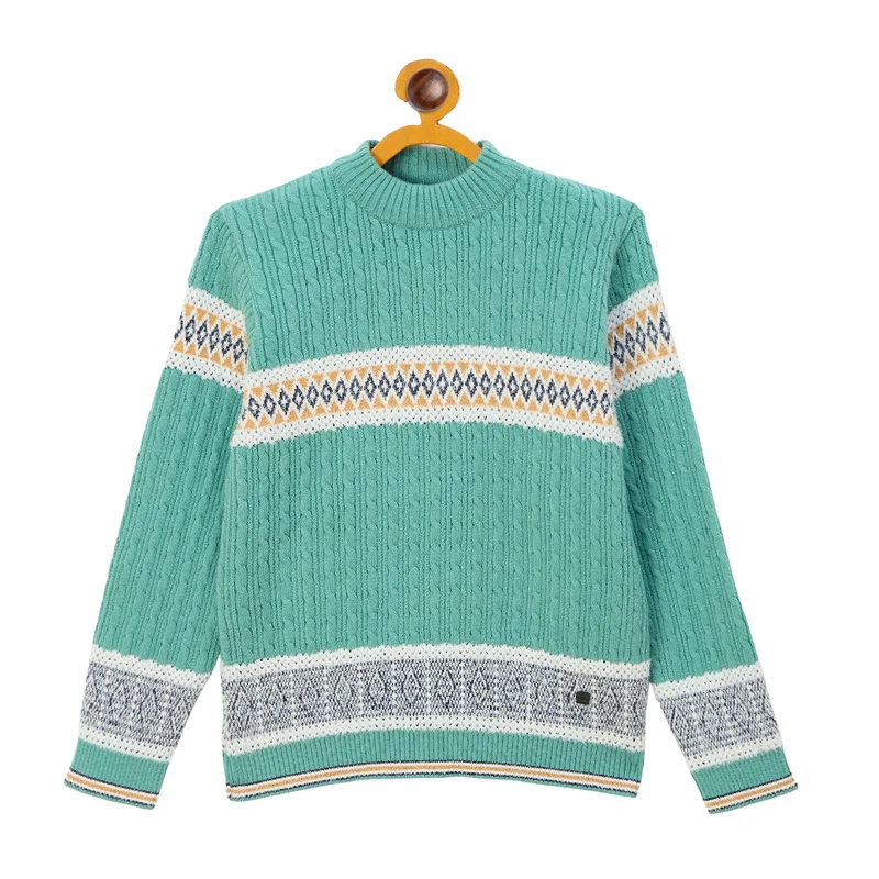 Duke Urban Boys Round Neck Full Sleeve Regular Sweater (S3631) Sage / 36 / Self Design