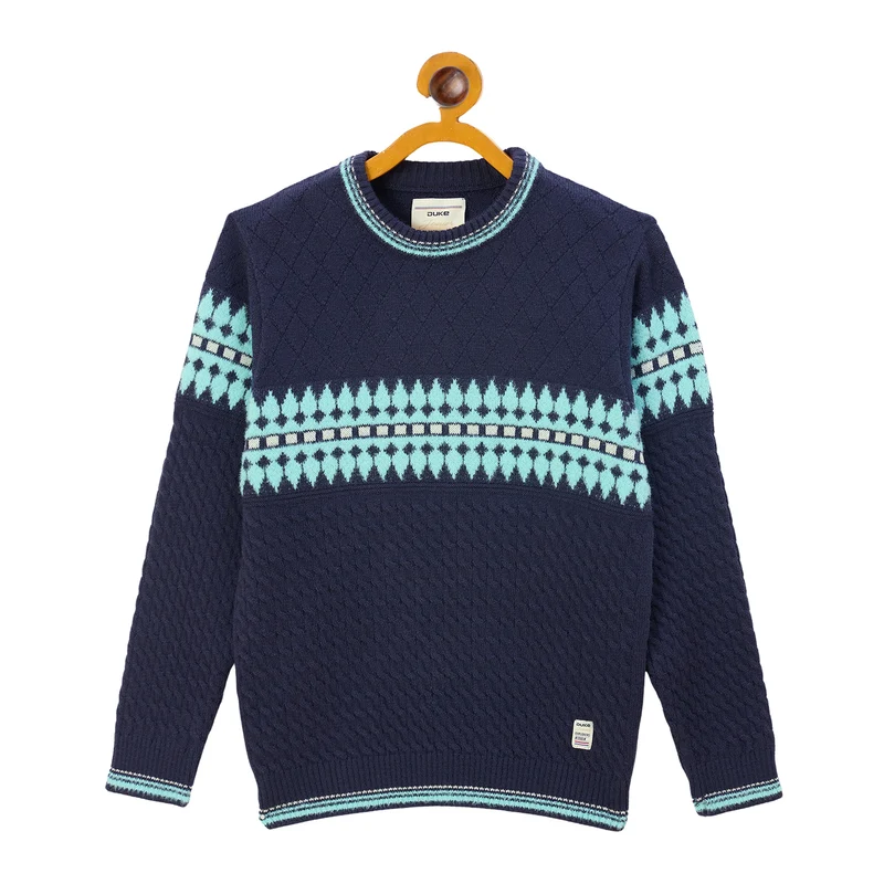Duke Urban Boys Round Neck Full Sleeve Regular Sweater (S3634) Navy / 36 / Self Design
