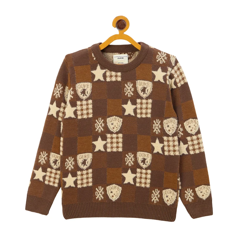 Duke Urban Boys Round Neck Full Sleeve Regular Sweater (S3632) Coffee / 32 / Self Design