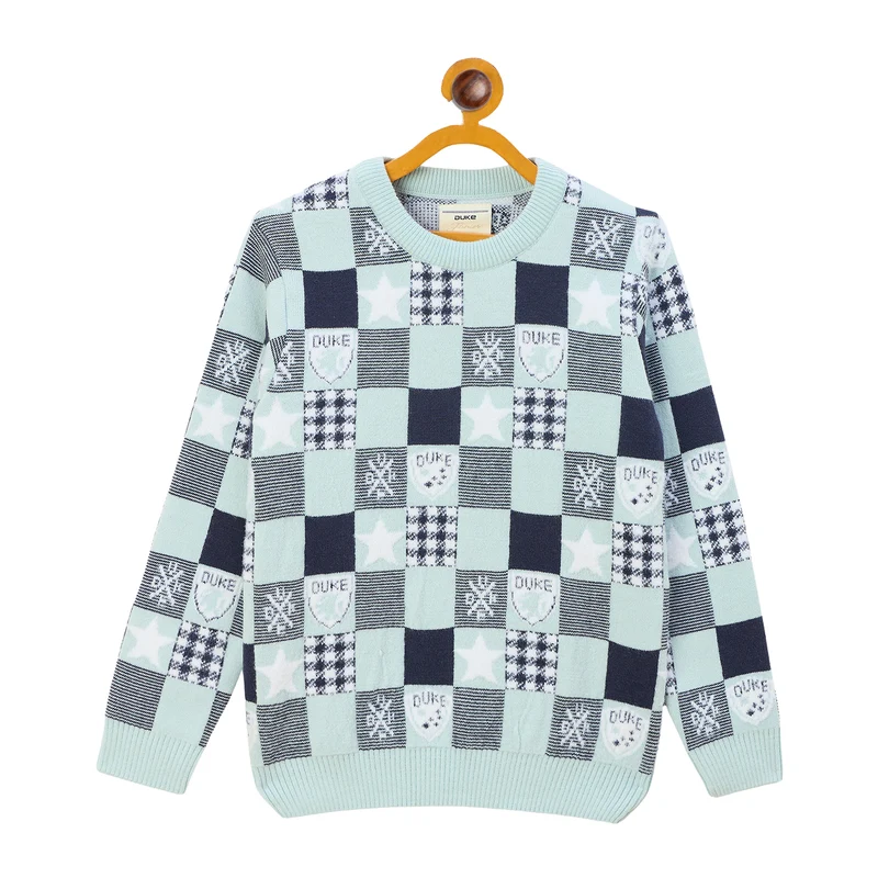 Duke Urban Boys Round Neck Full Sleeve Regular Sweater (S3632) Sky / 36 / Self Design