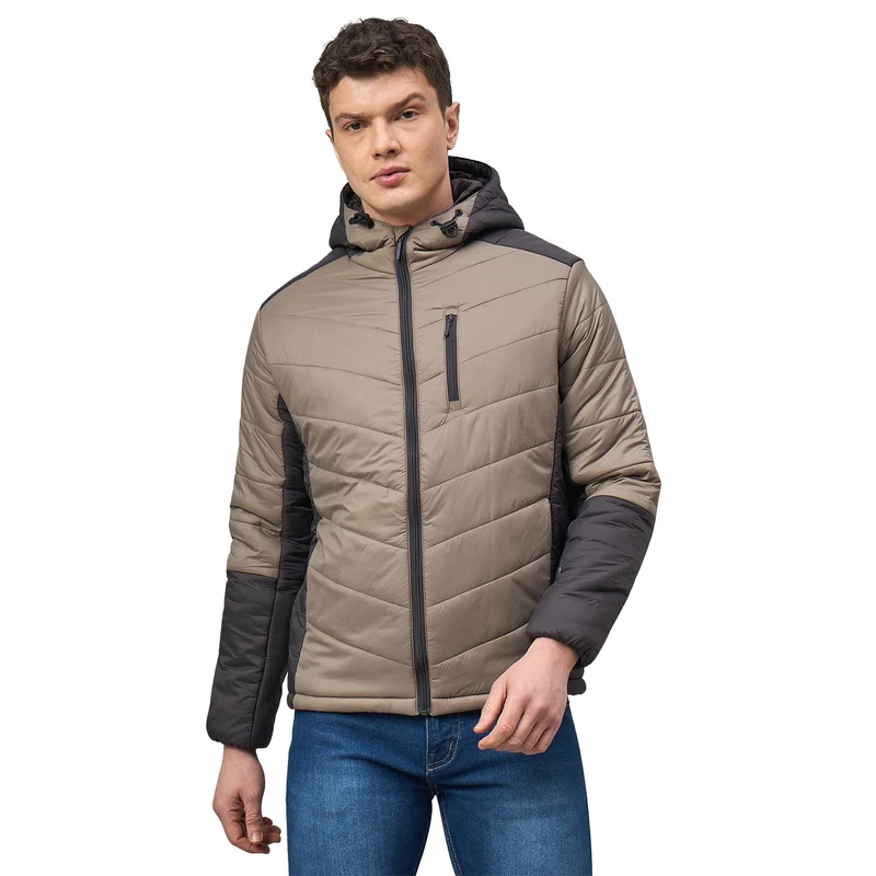 Duke Urban Men Full Sleeve Hooded Jacket (SDZ2329) Beige/Grey / M / Colorblocked