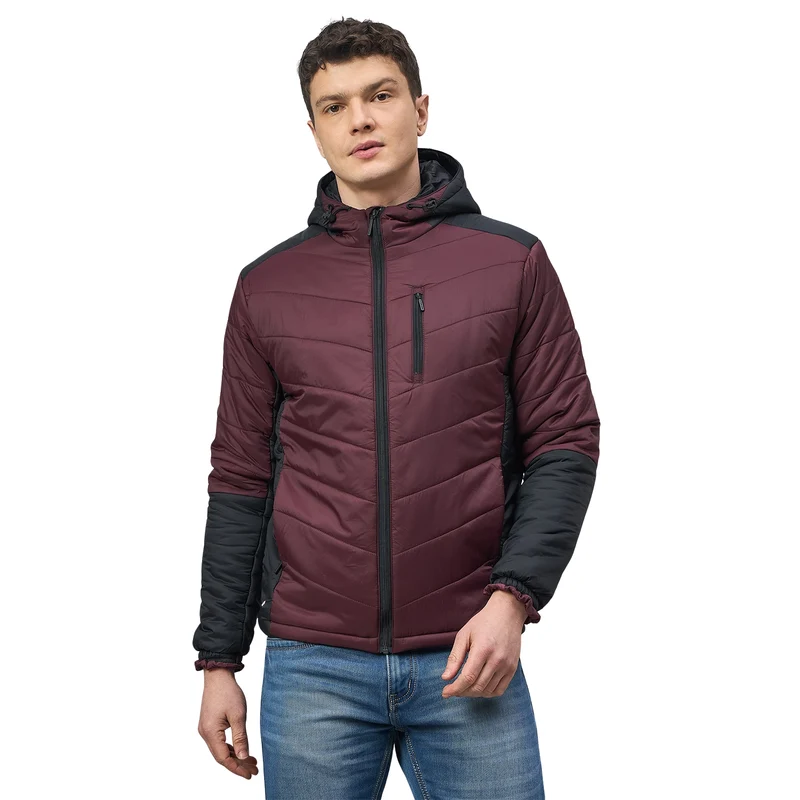 Duke Urban Men Full Sleeve Hooded Jacket (SDZ2329) Wine/Black / M / Colorblocked