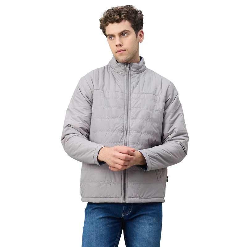 Duke Urban Men Reversible High Neck Regular Jacket (OSDZ9292) Silver / M / Solid