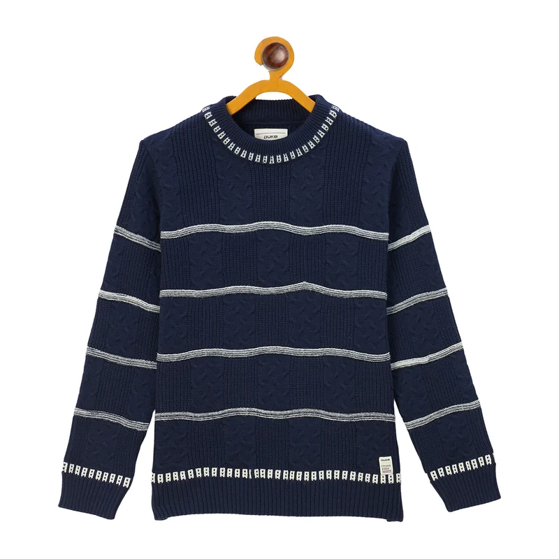 Duke Urban Boys Round Neck Full Sleeve Regular Sweater (S3637) Navy / 32 / Self Design