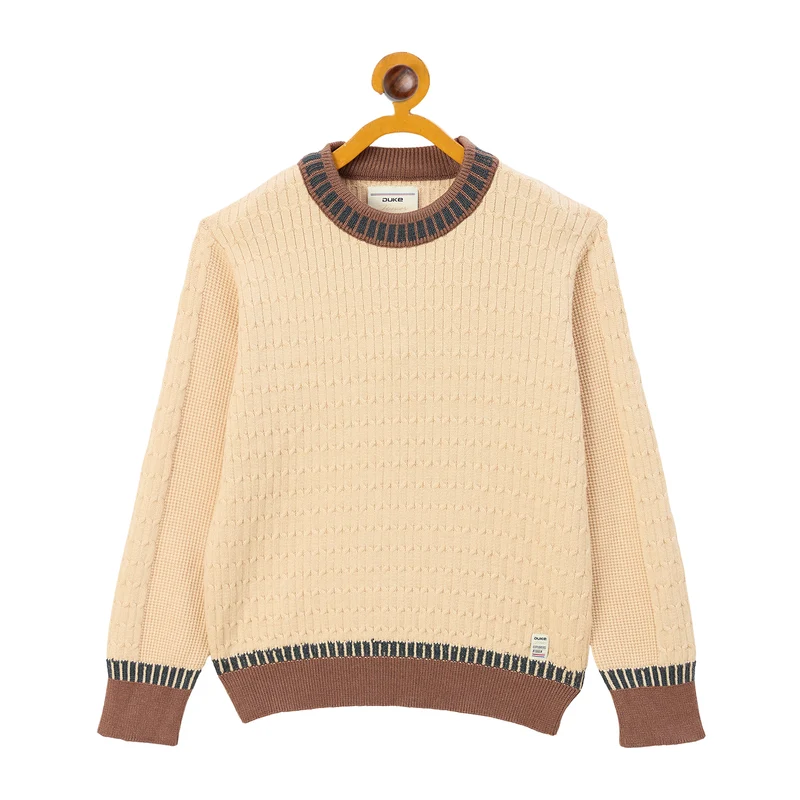 Duke Urban Boys Round Neck Full Sleeve Regular Sweater (S3638) Vanilla / 34 / Self Design