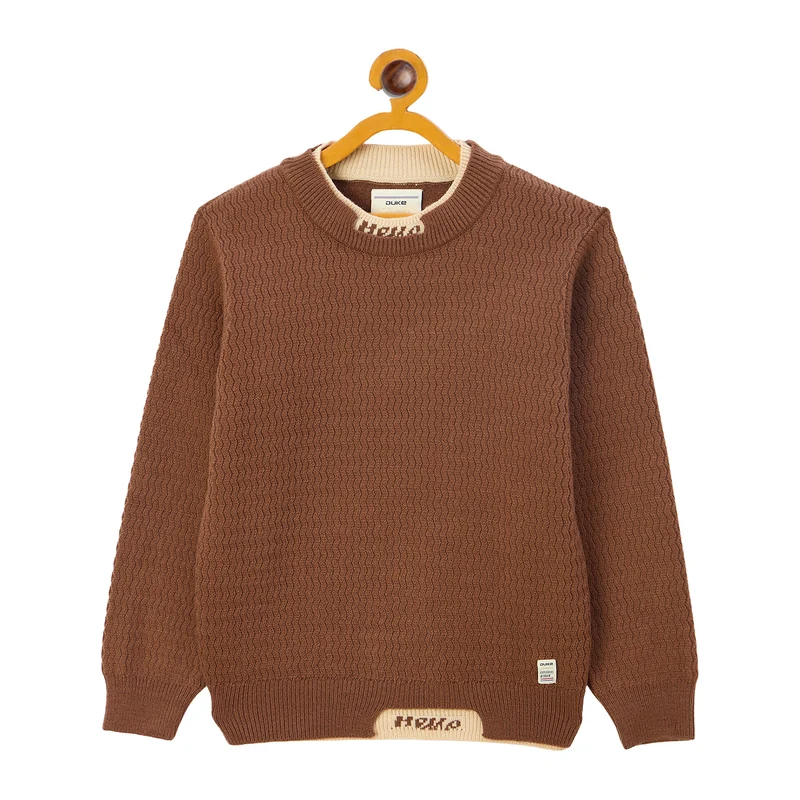 Duke Urban Boys Round Neck Full Sleeve Regular Sweater (S3639) Coffee / 36 / Self Design