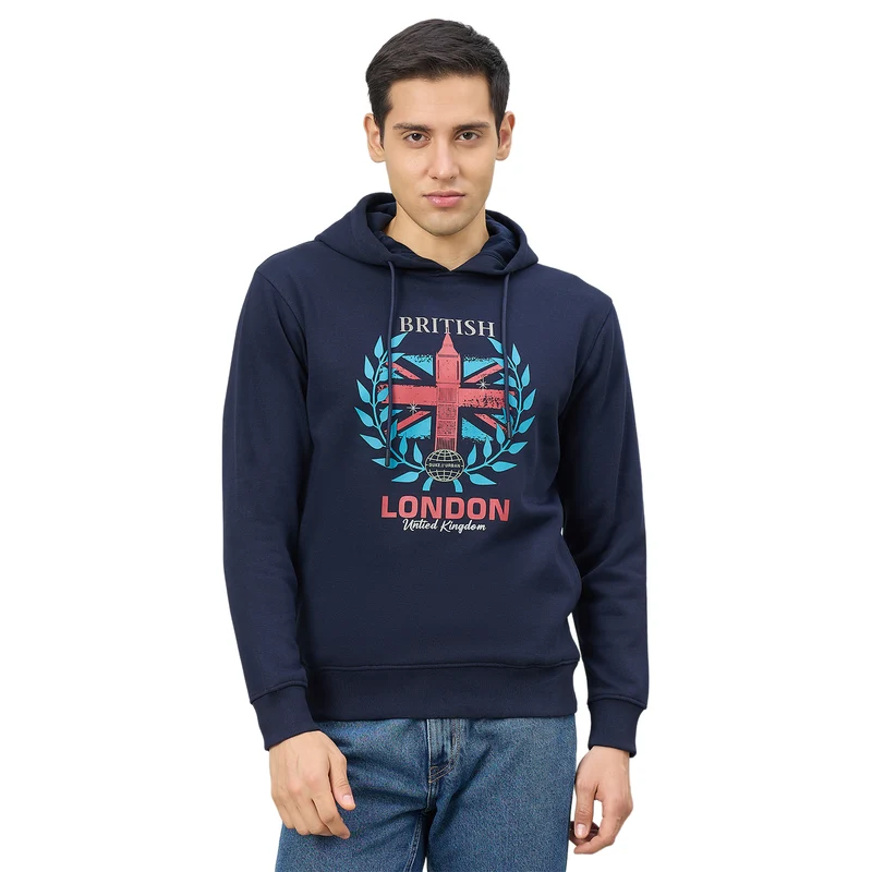 Duke Men Full Sleeve Hooded Regular Sweatshirt (LF6456) Navy / L / Printed