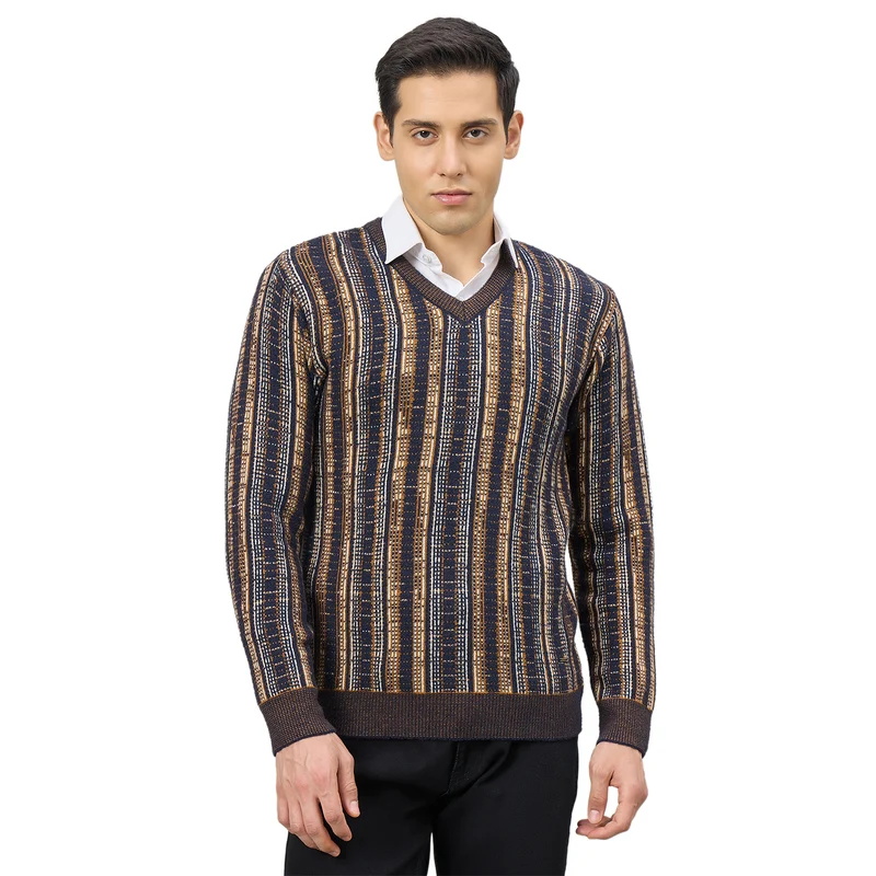 Duke Men Full Sleeve V Neck Regular Sweater (SDS2394) Navy / L / Striped
