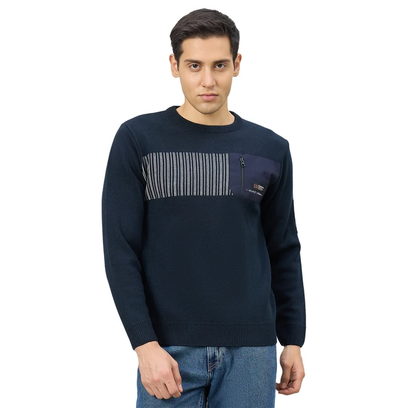 Duke Men Full Sleeve Round Neck Regular Sweater (SDS2337) Navy / XXL / Printed