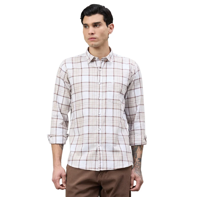 Duke Urban Men Checkered Full Sleeve Spread Collar Slim Shirt (SDO6CHQ) Rust / XL / Checkered