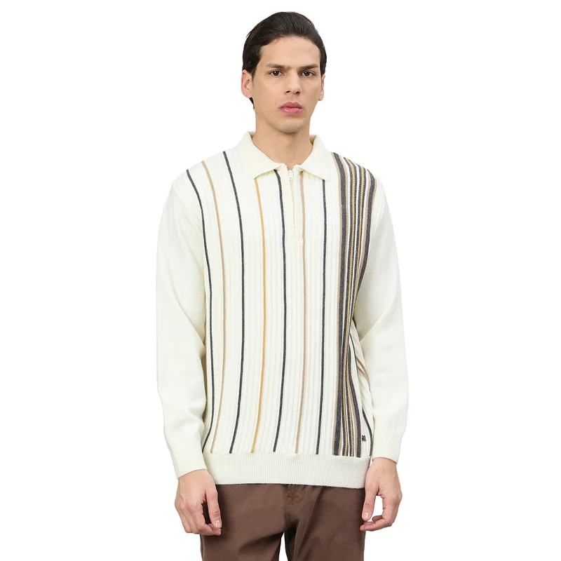 Duke Urban Men Full Sleeve Slim Fit Sweater (SDS2341) White / XL / Self Design