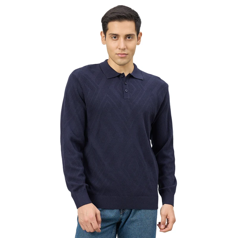 Duke Men Full Sleeve Collared Smart Fit Sweater (SDS2368) Navy / M / Self Design