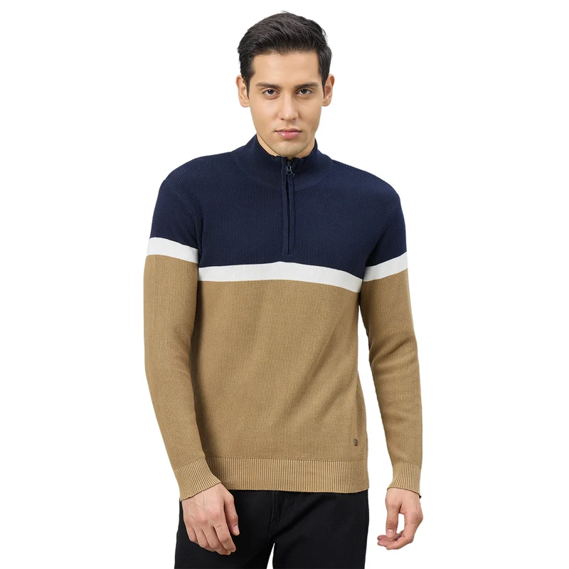 Duke Urban Men Half Sleeve Regular Sweater (SDS2382) Camel / L / Self Design