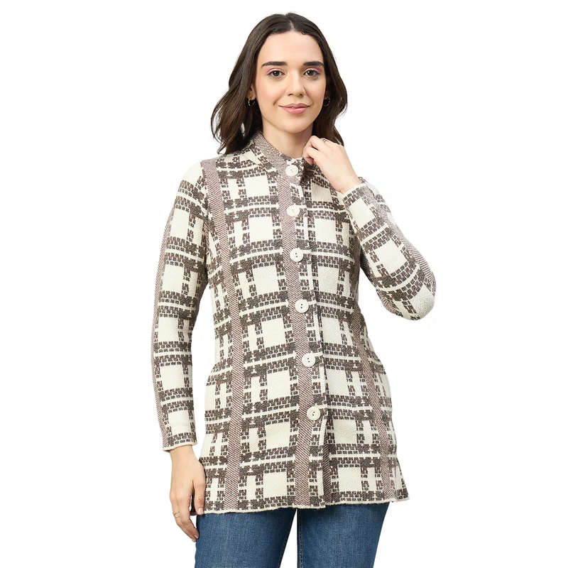 Duke Urban Women Short Style Full Sleeve Sweater (SDS1476) Off White / S / Self Design