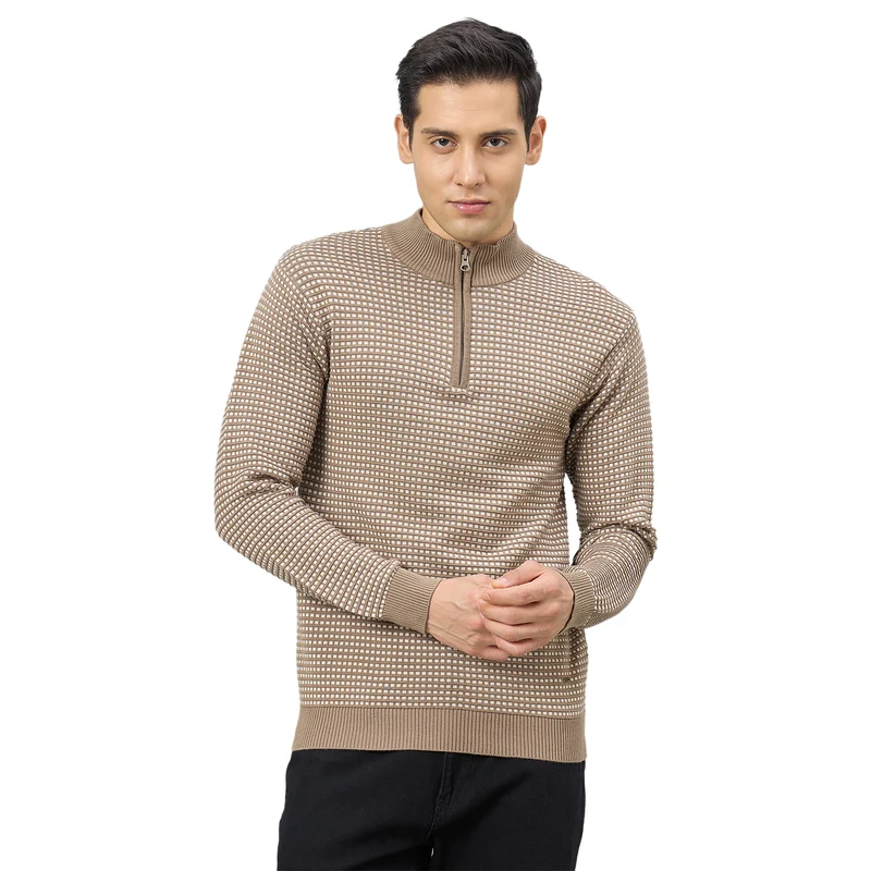 Duke Men Full Sleeve Half Zip Regular Sweater (SDS2328) Mouse / XXL / Checkered
