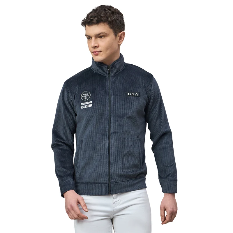 Duke Urban Men Full Sleeve Zipper Sweatshirt (LF6533) D.Grey / M / Solid