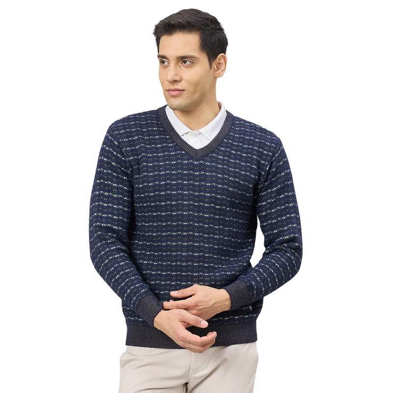 Duke Men Full Sleeve V Neck Regular Sweater (SDS2309) Navy / S / Checkered