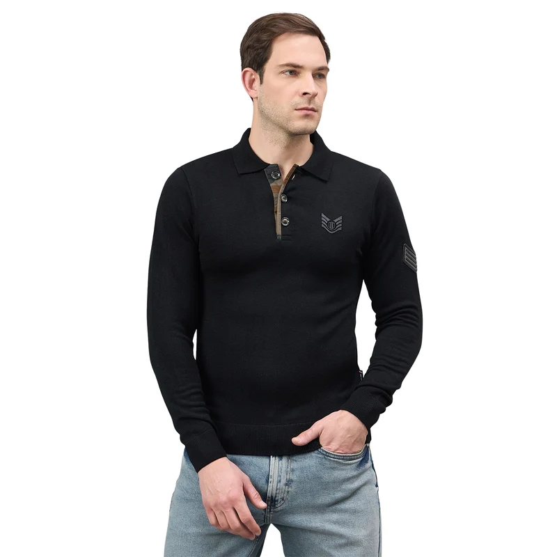 Duke Urban Men Full Sleeve Collared Neck Sweater (SDS2229R) Black / XL / Self design