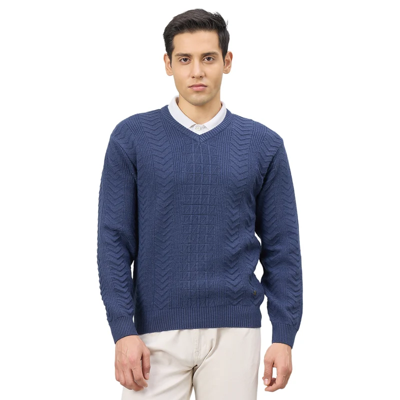 Duke Urban Men Full Sleeve V Neck Regular Sweater (SDS2353) Denim / XXL / Self design