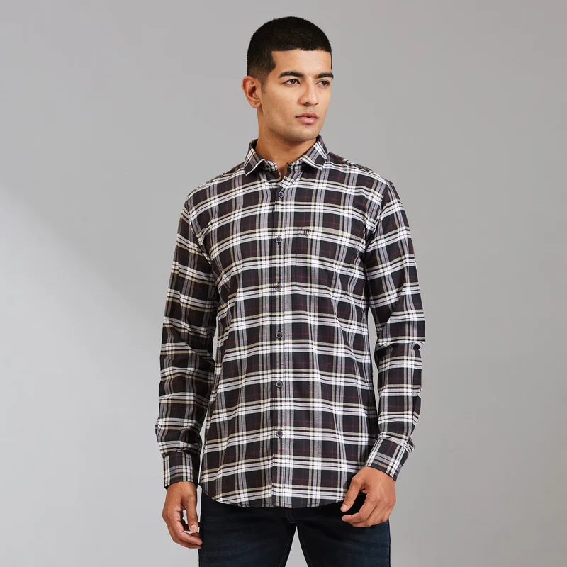 Duke Men Slim Full Sleeve Cotton Shirt (SD5CKBAQ) Black / XXL / Checkered