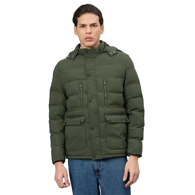 Duke Urban Men Full Sleeve Hooded Jacket (SDZ3276) Olive / XL / Solid