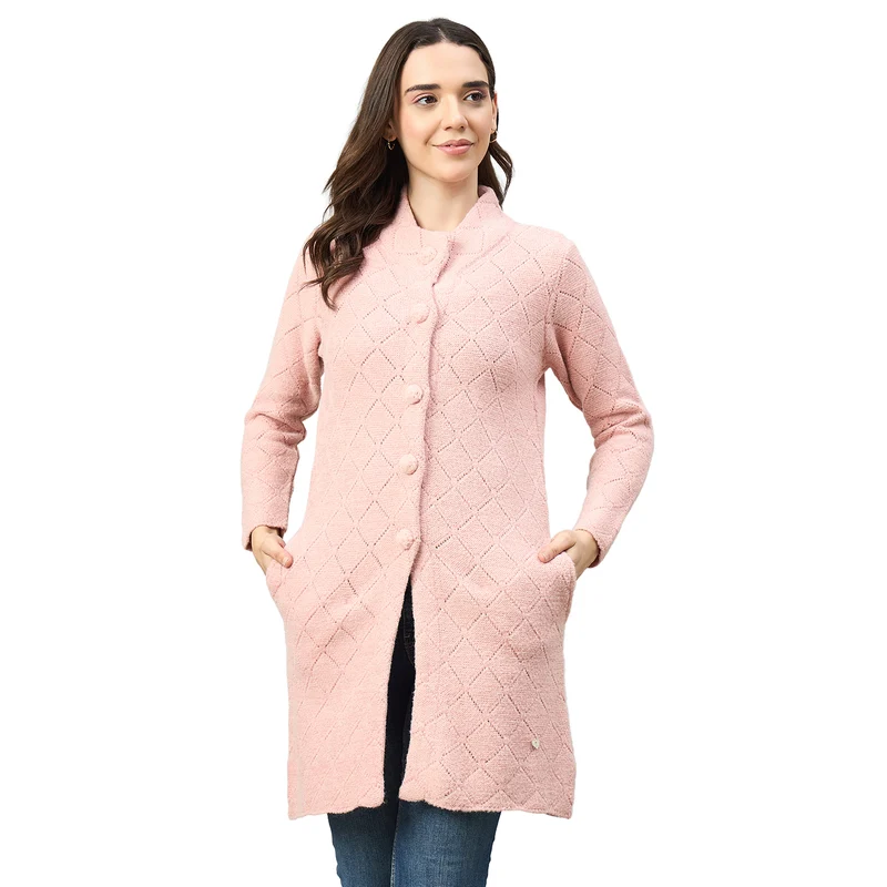 Duke Urban Women Collared Full Sleeve Regular Sweater (SDS1462) Peach / S / Self Design