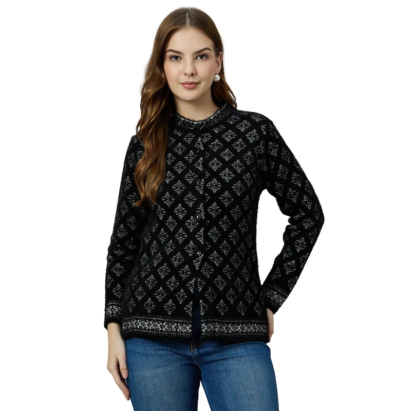 Duke Urban Women Front Open Short Cardigan (ONSDS105) Black / XL / Self-design