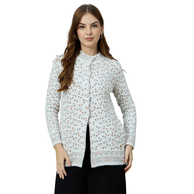Duke Urban Women Front Open Regular Cardigan (ONSDS102) White / M / Self-design