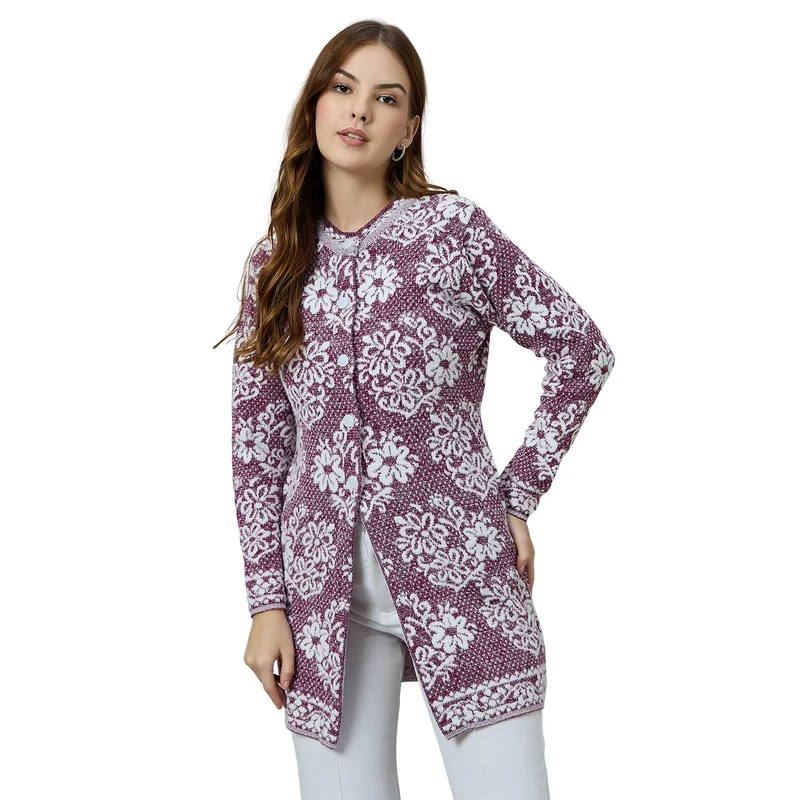 Duke Women Long Coat Shortstyle Cardigan (ONSDS106) Plum / M / Self-design
